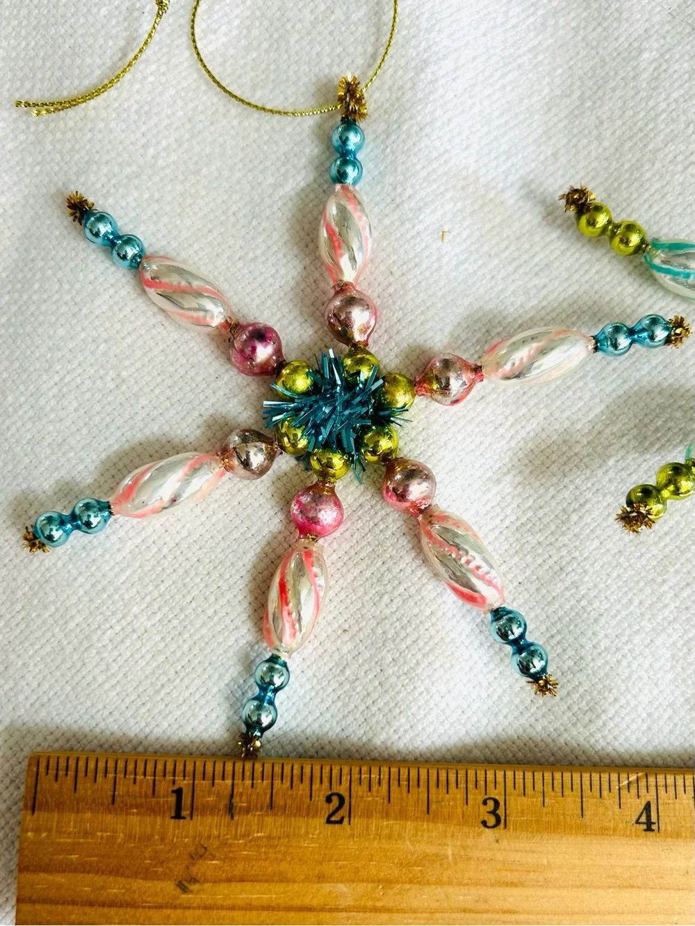 Vintage repurposed mercury, glass bead flowers holiday Christmas ornaments
